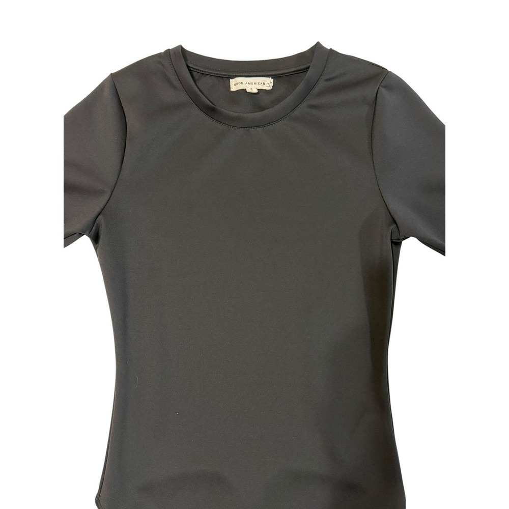 Good American Compression Crew Neck Bodysuit Black 1 Thong Short Sleeve GB0365 - Picture 7 of 13
